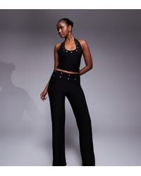 Kaiia - Exclusive Premium Eyelet Detail Waistband Wide Leg Pants - Lyst