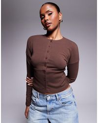 ASOS - Long Sleeve Button Up Top With Ribbed Waist And Cuffs - Lyst