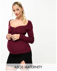 ASOS - Asos Design Maternity Knitted Top With Sweetheart Neck And Lace Up Front Detail - Lyst