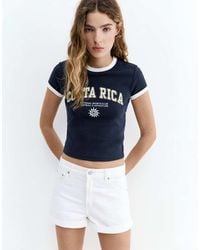 Pull&Bear - Ribbed T-shirt With Graphic - Lyst
