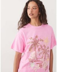Miss Selfridge - Oversized T-shirt With Seaside Print - Lyst