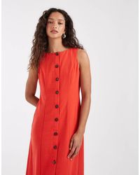 Vero Moda - Linen Look Button Front Maxi Dress - Lyst