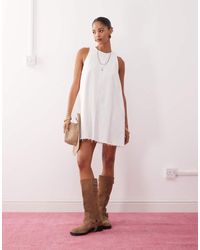 Monki - Sleeveless A Line Mini Dress With Frayed Edge - Lyst