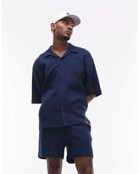 TOPMAN - Oversized Fit Waffle Button Through Jersey Shirt - Lyst
