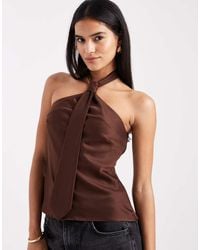 ASOS - Satin Halter Top With Tie Detail - Lyst