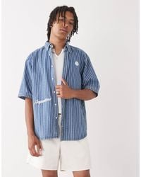 Aape By A Bathing Ape - Aape By A Bathing Ape Loose Fit Striped Denim Short Sleeve Shirt - Lyst
