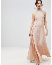 ASOS Asos Embellished Trim Backless Maxi Dress - Pink