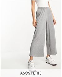 ASOS - Asos design petite - pantaloni culotte a fondo ampio plissé grigi - Lyst