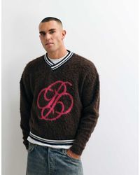 Prohibited - V-neck Jacquard Fuzzy Knit Jumper - Lyst