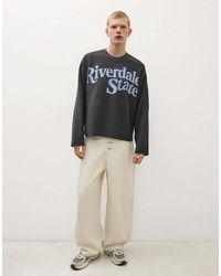 Bershka - Printed Plush Round Neck Sweatshirt - Lyst