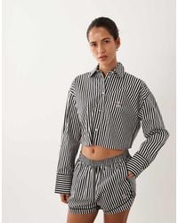 Calvin Klein - Long Sleeve Cropped Poplin Striped Shirt Co-Ord - Lyst