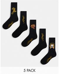 Ed Hardy - Arola - confezione da 5 paia di calzini neri con stampa stile tatuaggio - Lyst