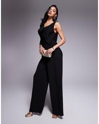 ASOS - Jumpsuit Met Gedrapeerde Halslijn, Wijde Pijpen En Gouden Details - Lyst