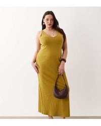 ASOS - Asos Design Curve Wide Rib Sleeveless V Neck Midi Dress - Lyst