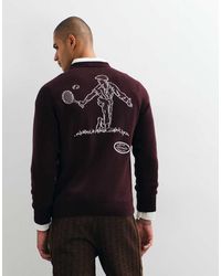 Lacoste - Tennis Heritage Back Graphic Jaquard Wool Blend Crew Neck Sweater - Lyst