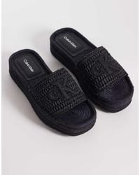 Calvin Klein - Jeans Raffia Flatform Espadrille Sandals - Lyst