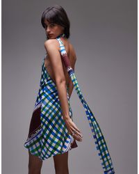 TOPSHOP - – satin-minikleid mit schalprint und schnürung am hals - Lyst