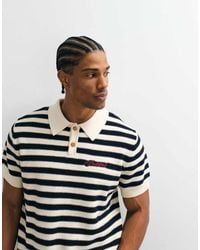 Prohibited - Button Up Knitted Stripe Polo Shirt - Lyst