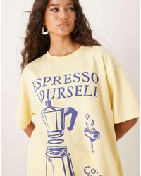 ASOS - T-Shirt Oversize Gialla Con Stampa Grafica Di Caffè Espresso - Lyst