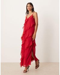 Vila - Vestito Lungo Con Spalline Sottili E Volant - Lyst
