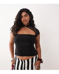 ASOS - Asos Design Curve Slinky Rouleau Loop Top With Mesh Cutout - Lyst