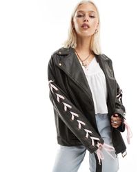 Labelrail - X Daisy Birchall Ribbon Sleeve Distressed Faux Leather Jacket - Lyst