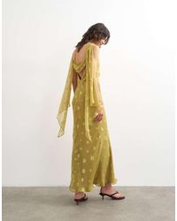 TOPSHOP - Maxi Gelegenheidsjurk Van Jacquard Met Stippen En Open Achterkant - Lyst