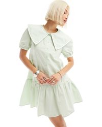 Urban Revivo - Button Up Mini Smock Dress With Oversized Collar - Lyst