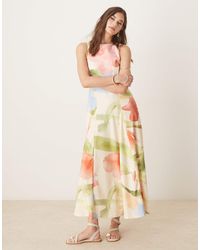 ASOS - – ärmelloses midikleid mit hellem blumenprint und korsett-taille - Lyst