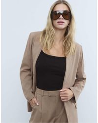 Stradivarius - Blazer ouvert texturé à rayures - beige - Lyst