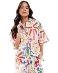 ASOS - – kurzärmlige oversize-hemdbluse aus leinen mit kaktusmuster, kombiteil - Lyst