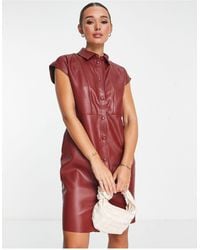 Vila - Leather Look Sleeveless Mini Dress - Lyst