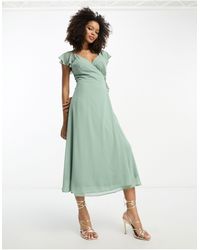 Vila - Bridesmaid Wrap Full Skirt Maxi Dress With Flutter Sleeves - Lyst