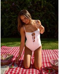 South Beach - X misha grimes - maillot 1 pièce noué devant avec fleurs en jacquard - Lyst
