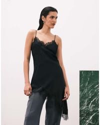 Mango - Asymmetric Hem Longline Satin Cami Top With Lace Edge - Lyst