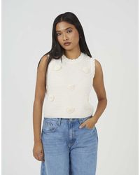 Brave Soul - Knitted Crew Neck Tank With Crochet Shells - Lyst