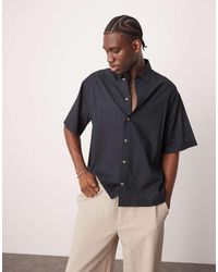 ASOS - Camicia Squadrata Oversize Effetto Lino Nera - Lyst