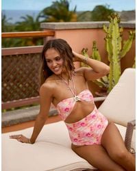 South Beach - X Misha Grimes Floral Abstract Print Cut Out Halter Swimsuit - Lyst