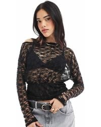 ASOS - Lace Asymmetric One Shoulder Long Sleeve Top With Cinch Waist Detail - Lyst