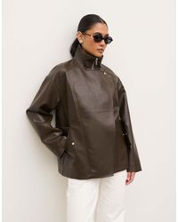 Pretty Lavish - Faux Leather Funnel Neck Bomber Jacket - Lyst
