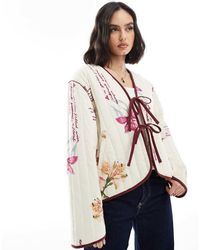 ASOS - Giacca Trapuntata Con Stampa A Fiori Allacciata Sul Davanti - Lyst