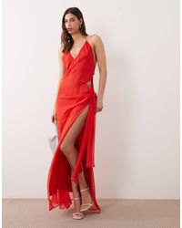 Bardot - Cyrel Chiffon Plunge Neck Low Back Maxi Dress With Cut Out Side - Lyst