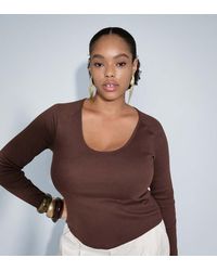 ASOS - Asos Design Curve Ribbed Deep Scoop Neck Long Sleeve - Lyst