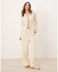 Vila - Pantalones Color Crema De Pernera Ancha De Punto Texturizado De (Parte De Un Conjunto)-Blanco - Lyst