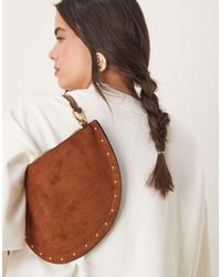 ASOS - Faux Suede Scoop Studded Shoulder Bag - Lyst