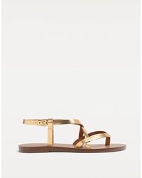 Stradivarius - Platte Leren Sandalen Met Bandjes - Lyst