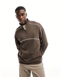 ASOS - Oversized Half Zip Sweatshirt With Piping - Lyst