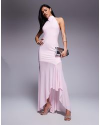 ASOS - Highneck Maxi Dress With Sheer Skirt - Lyst