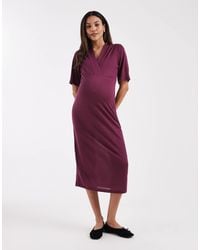 Mama.licious - Mamalicious Maternity Short Sleeve Wrap Front Jersey Midi Dress - Lyst