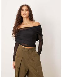 ASOS - Top Van Mesh Met Lange Mouwen En Gedrapeerd Detail - Lyst